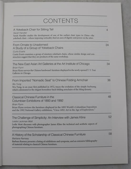 Fifteen volumes of The Journal of the Classical Chinese Furniture Society, 1990-94